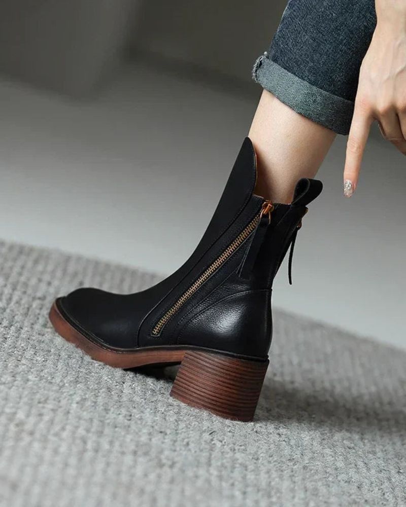 Pernel | Leather Boots with Block Heels
