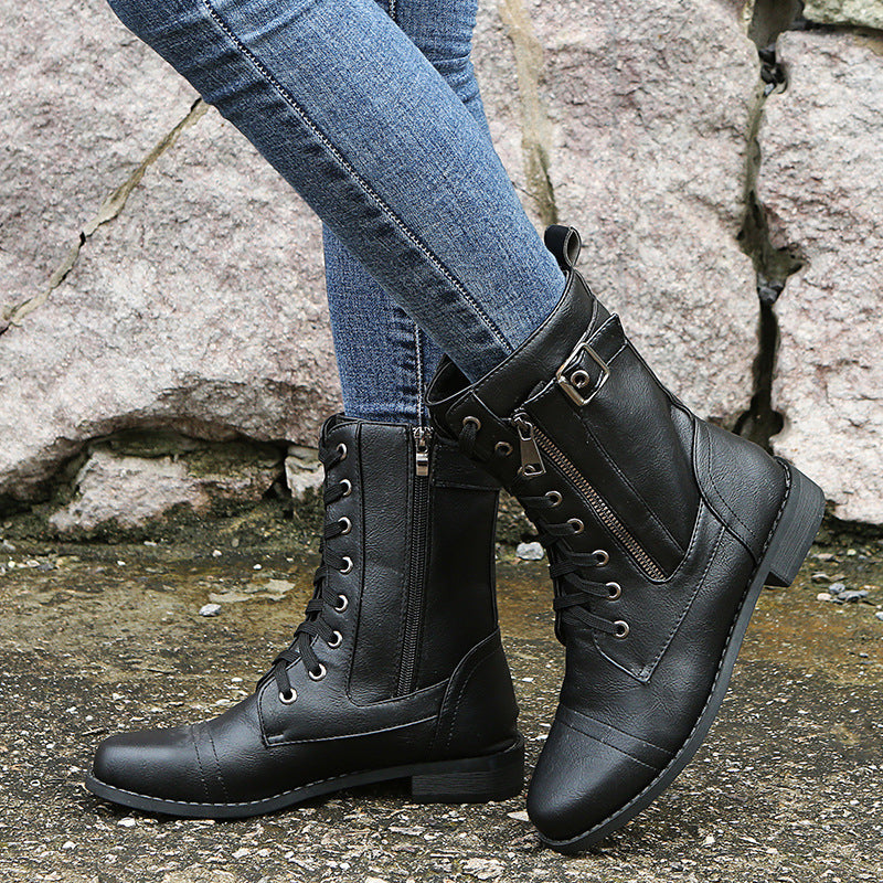 Nathalie | Lace-Up Ankle Boots with Side Zip