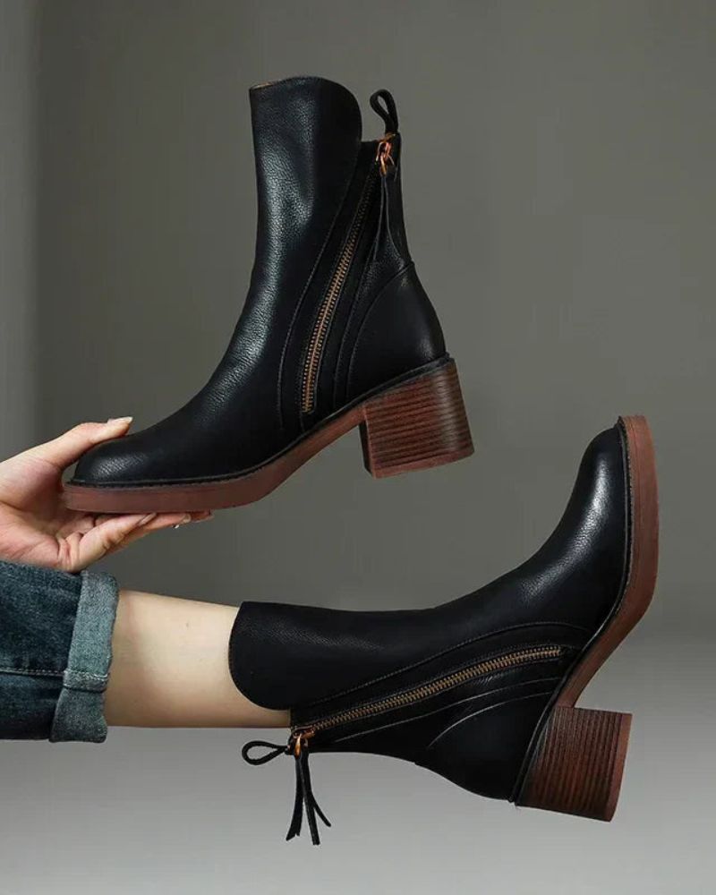 Pernel | Leather Boots with Block Heels