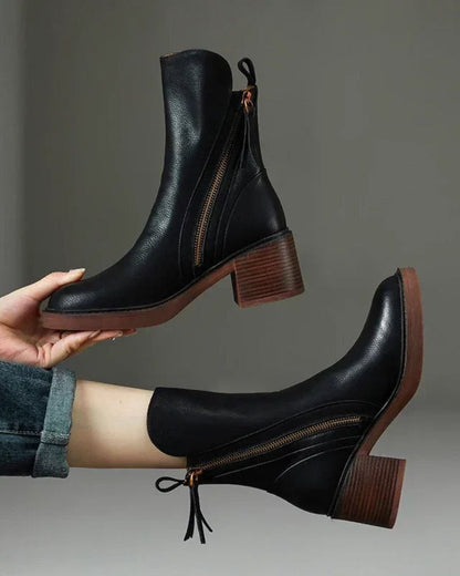 Pernel | Leather Boots with Block Heels