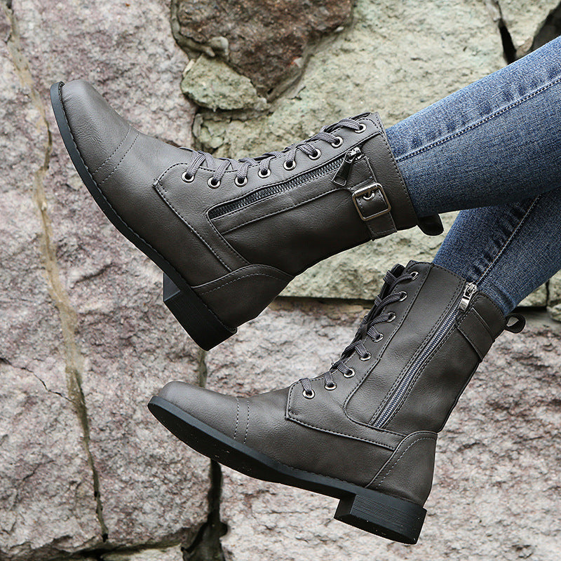 Nathalie | Lace-Up Ankle Boots with Side Zip