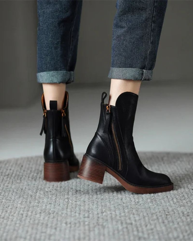 Pernel | Leather Boots with Block Heels
