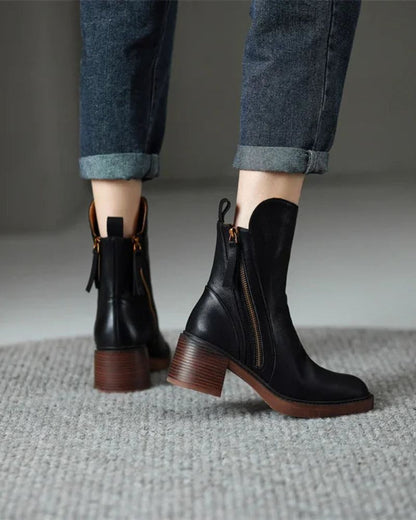 Pernel | Leather Boots with Block Heels