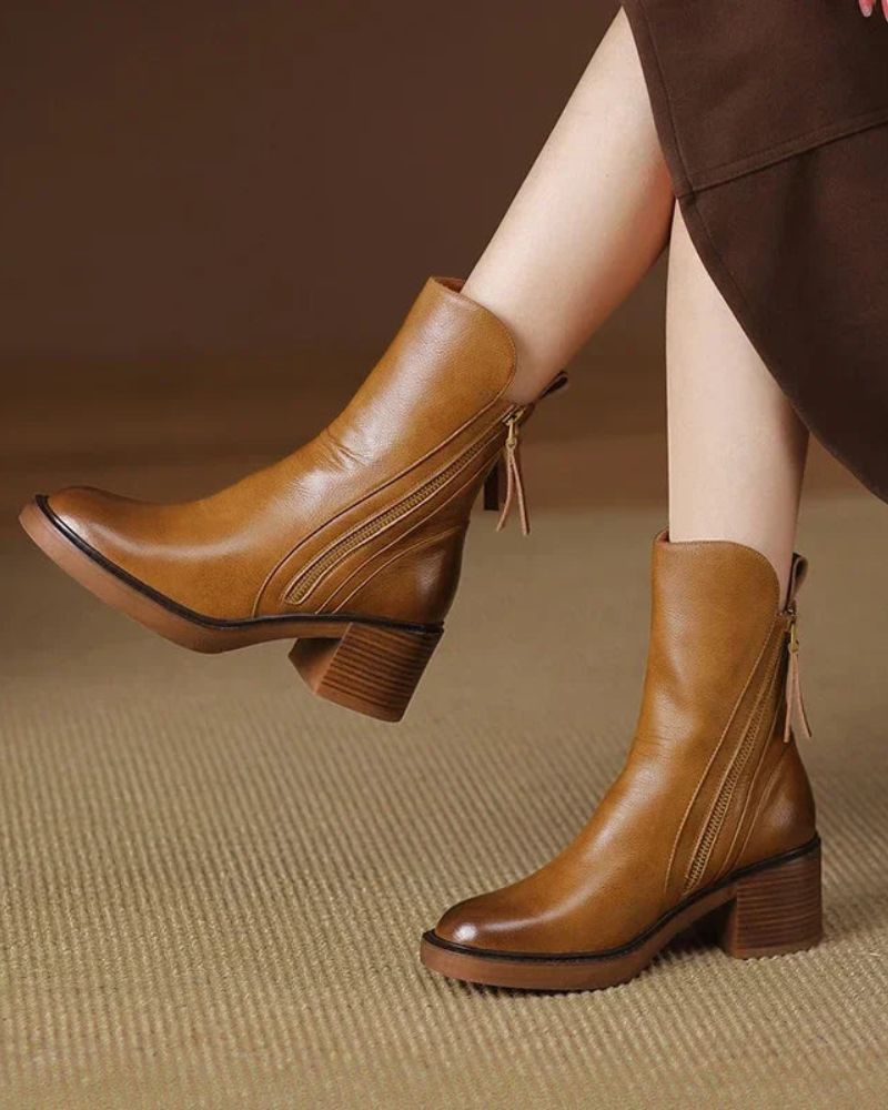 Pernel | Leather Boots with Block Heels