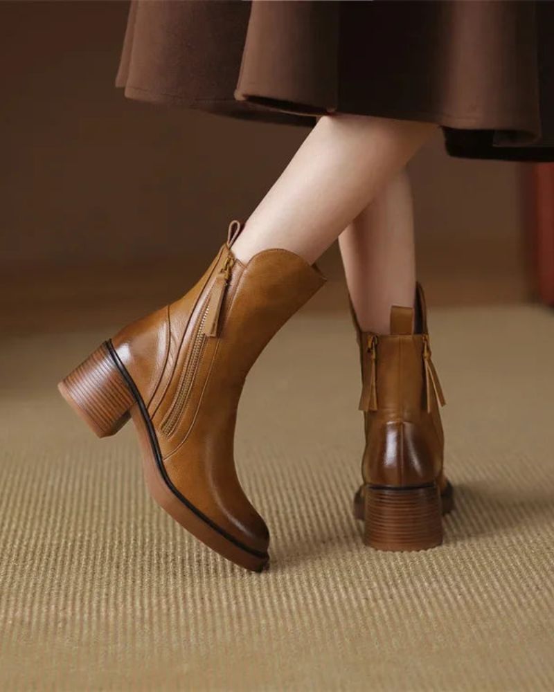 Pernel | Leather Boots with Block Heels