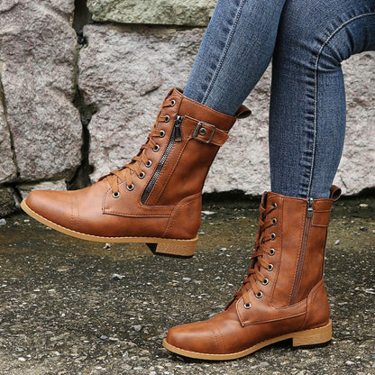 Nathalie | Lace-Up Ankle Boots with Side Zip