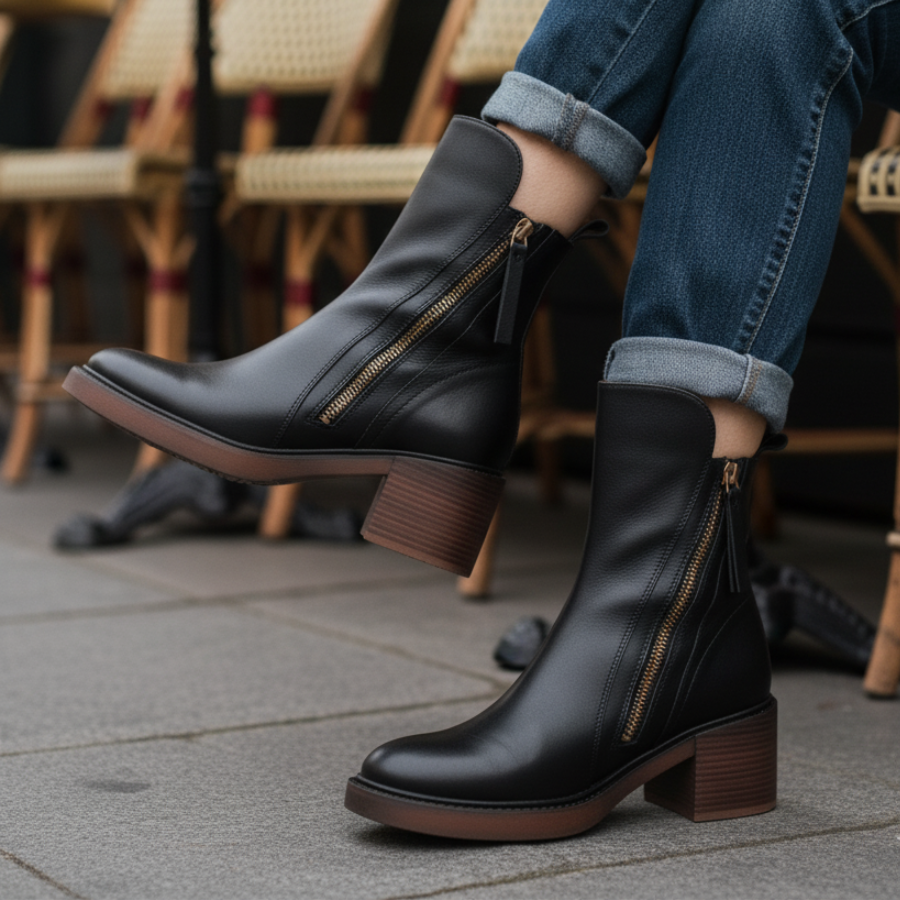 Pernel | Leather Boots with Block Heels