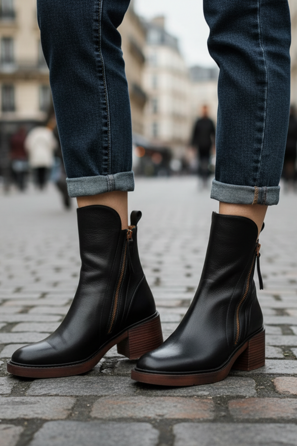Pernel | Leather Boots with Block Heels