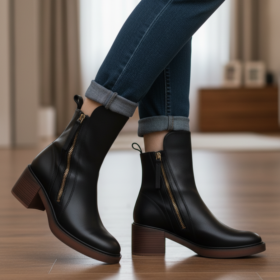 Pernel | Leather Boots with Block Heels