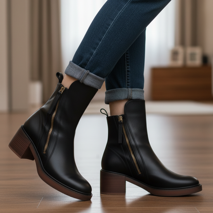 Pernel | Leather Boots with Block Heels