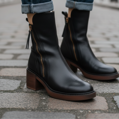 Pernel | Leather Boots with Block Heels