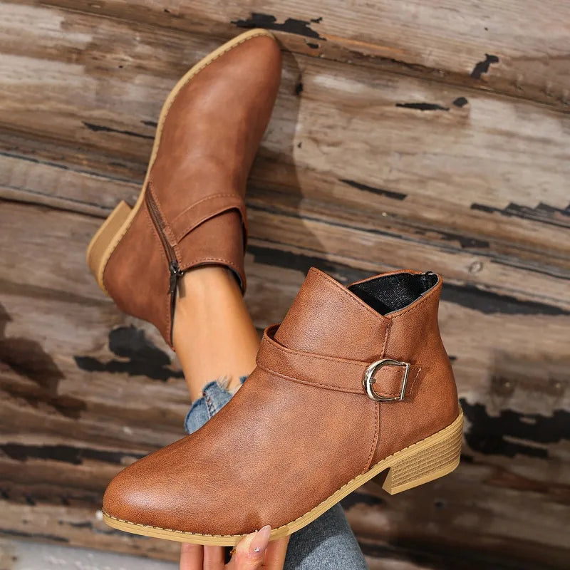 Albane | Pointed-Toe Ankle Boots with Buckle and Low Heel