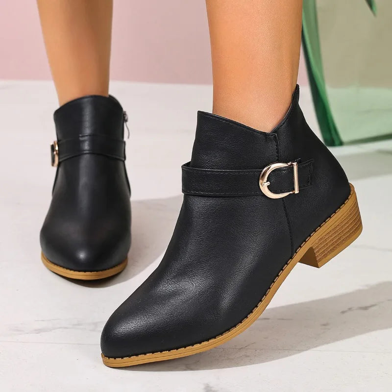 Albane | Pointed-Toe Ankle Boots with Buckle and Low Heel