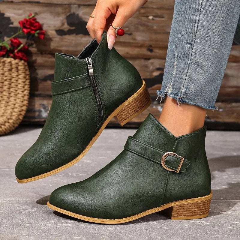 Albane | Pointed-Toe Ankle Boots with Buckle and Low Heel
