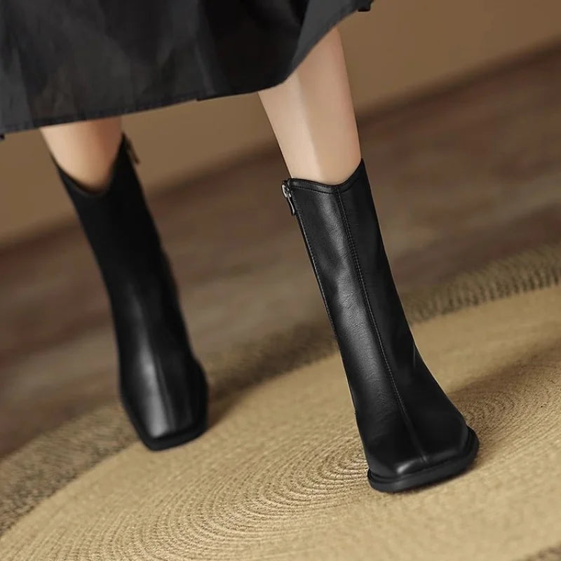 Josephine | Orthopedic Square-Toe Block-Heel Ankle Boots