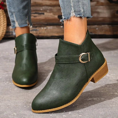 Albane | Pointed-Toe Ankle Boots with Buckle and Low Heel