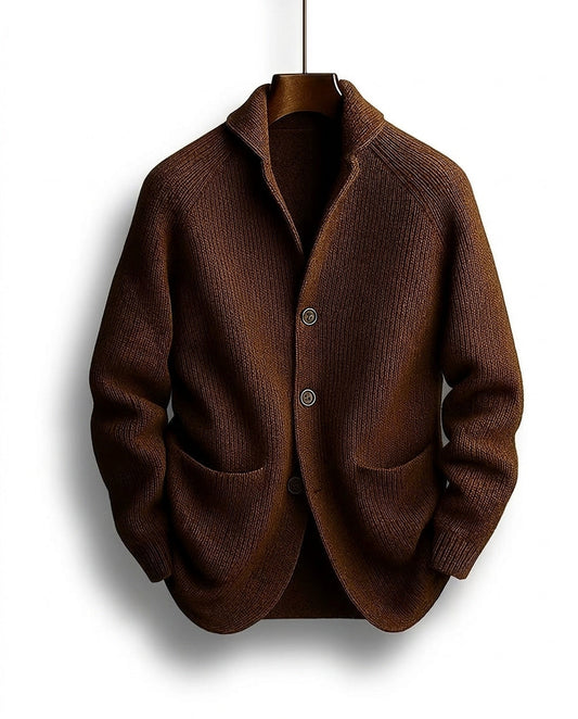 Men's shawl collar button-front ribbed knit cardigan