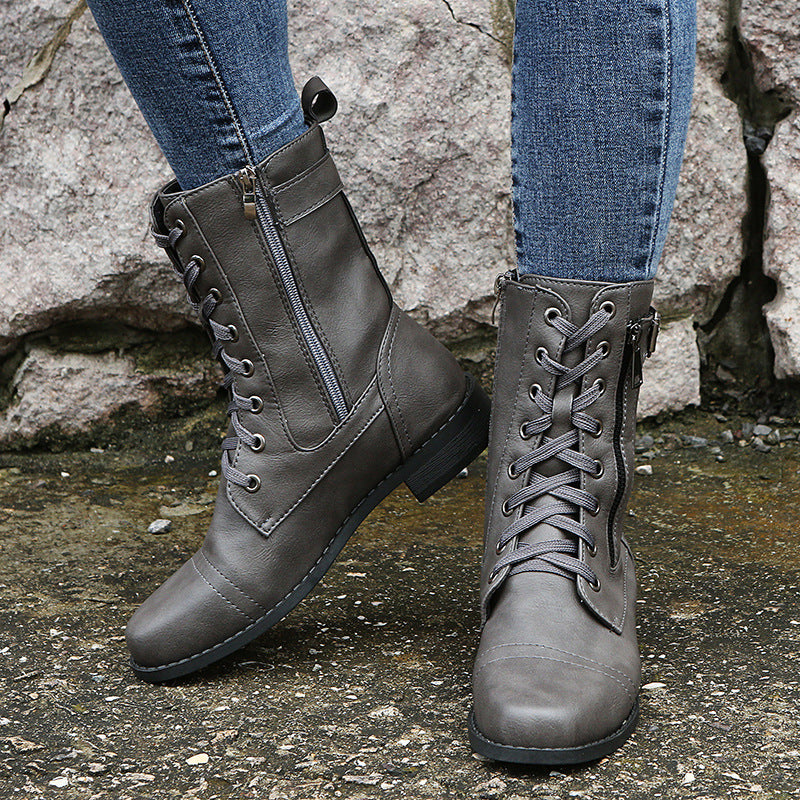 Nathalie | Lace-Up Ankle Boots with Side Zip