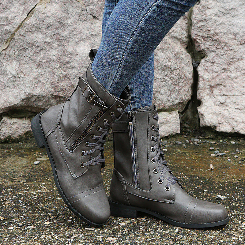 Nathalie | Lace-Up Ankle Boots with Side Zip