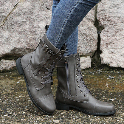 Nathalie | Lace-Up Ankle Boots with Side Zip