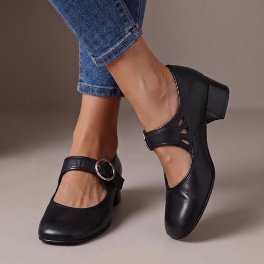 DELACROIX Véronique women's leather block heel Mary Janes