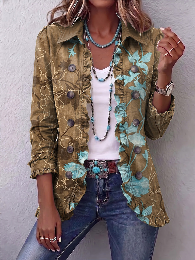 Annette | Boho Gradient Vintage Floral Ruffle Jacket