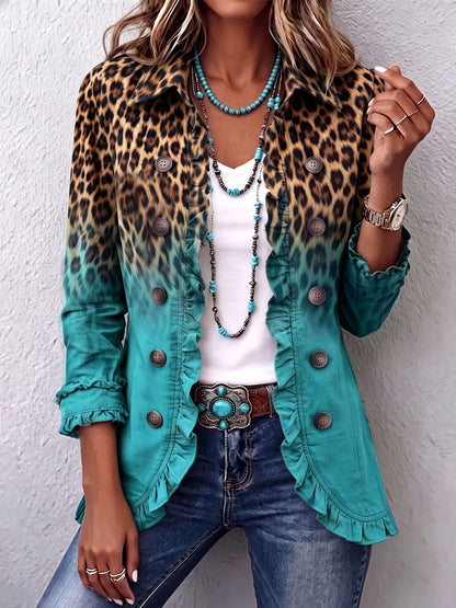 Dominique | Leopard Ombre Ruffled Blazer Jacket