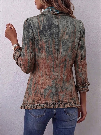 Jeannette | Vintage Gradient Textured Print Ruffle Jacket