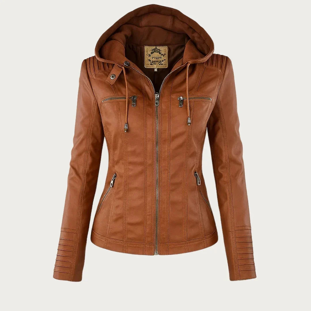 Women's Leather Jacket | Hooded Zip-Front Moto