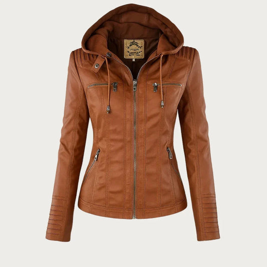 Women's Leather Jacket | Hooded Zip-Front Moto