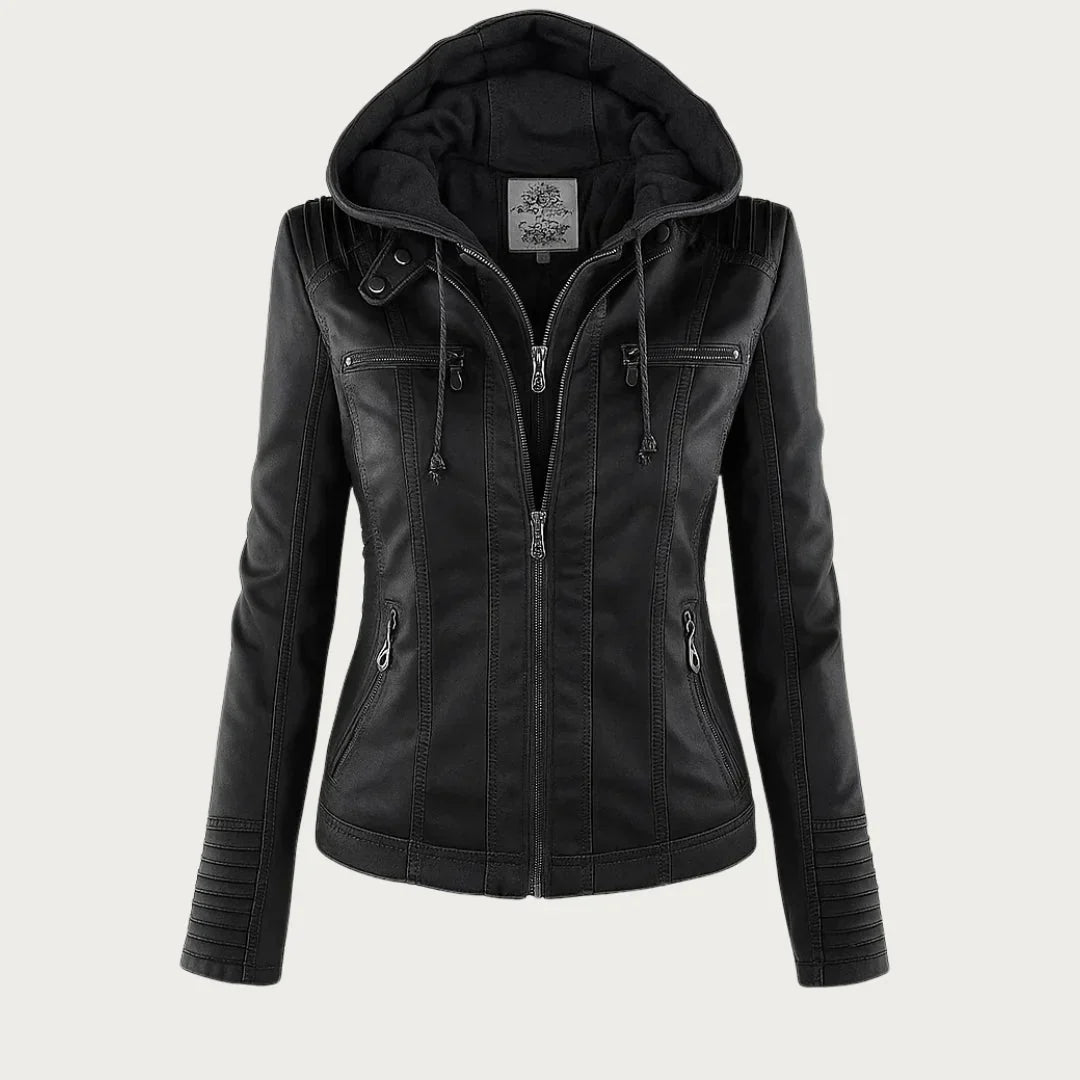 Women's Leather Jacket | Hooded Zip-Front Moto