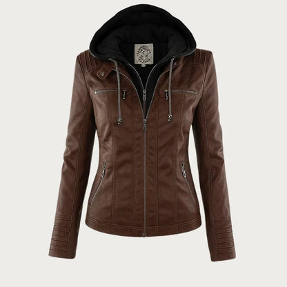 Women's Leather Jacket | Hooded Zip-Front Moto