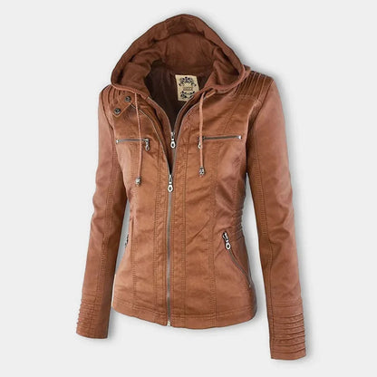 Women's Leather Jacket | Hooded Zip-Front Moto