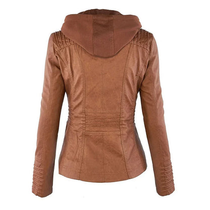 Women's Leather Jacket | Hooded Zip-Front Moto