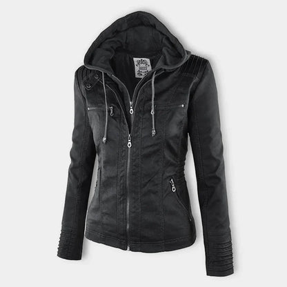 Women's Leather Jacket | Hooded Zip-Front Moto