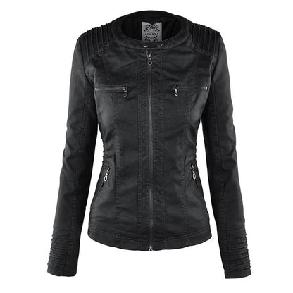 Women's Leather Jacket | Hooded Zip-Front Moto