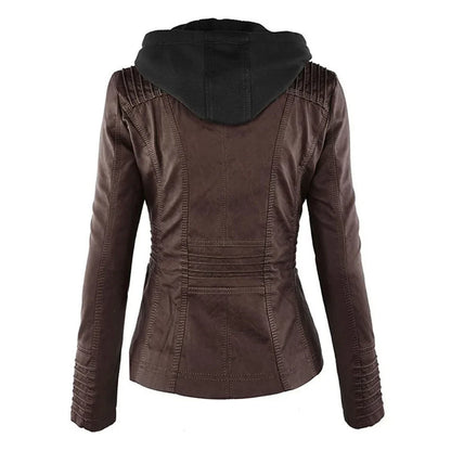 Women's Leather Jacket | Hooded Zip-Front Moto