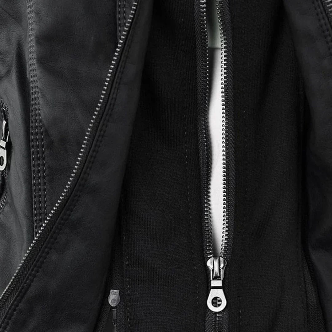 Women's Leather Jacket | Hooded Zip-Front Moto