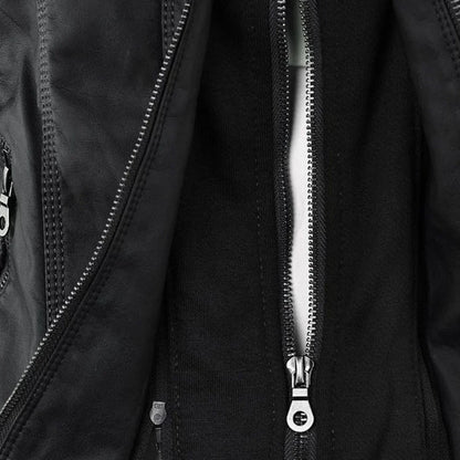 Women's Leather Jacket | Hooded Zip-Front Moto