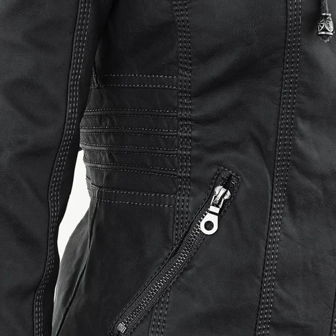 Women's Leather Jacket | Hooded Zip-Front Moto