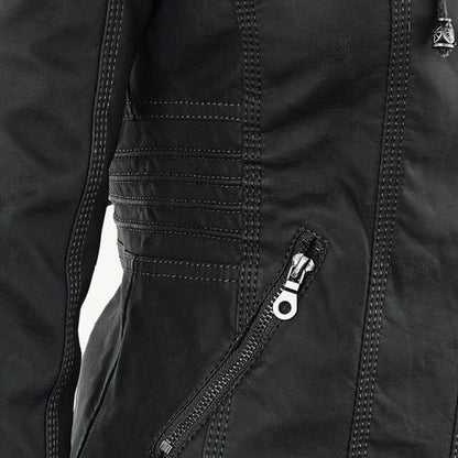 Women's Leather Jacket | Hooded Zip-Front Moto