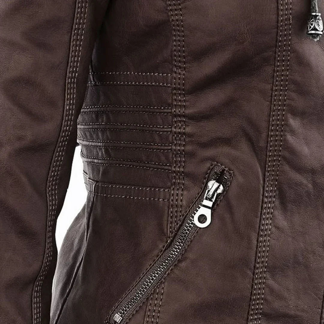 Women's Leather Jacket | Hooded Zip-Front Moto