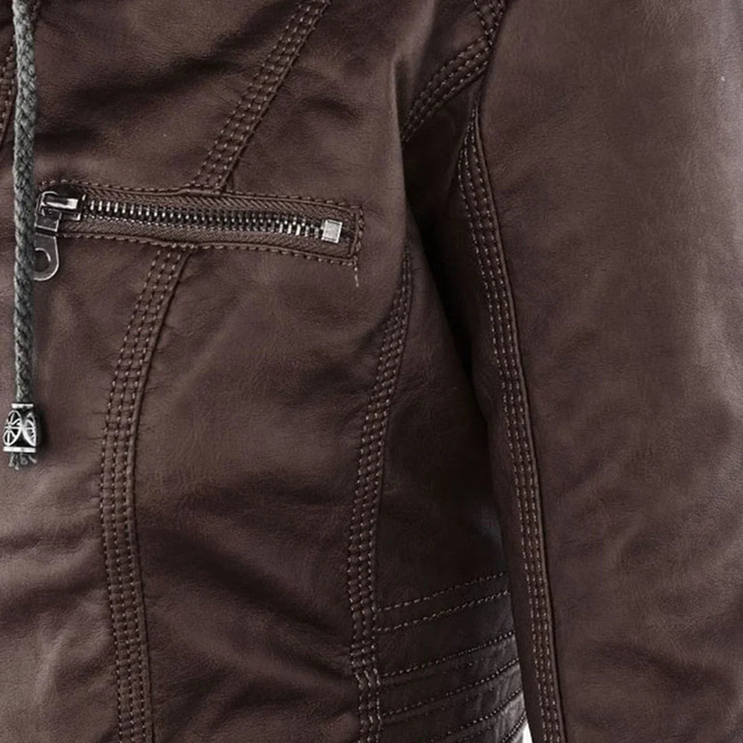 Women's Leather Jacket | Hooded Zip-Front Moto