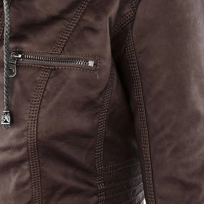 Women's Leather Jacket | Hooded Zip-Front Moto