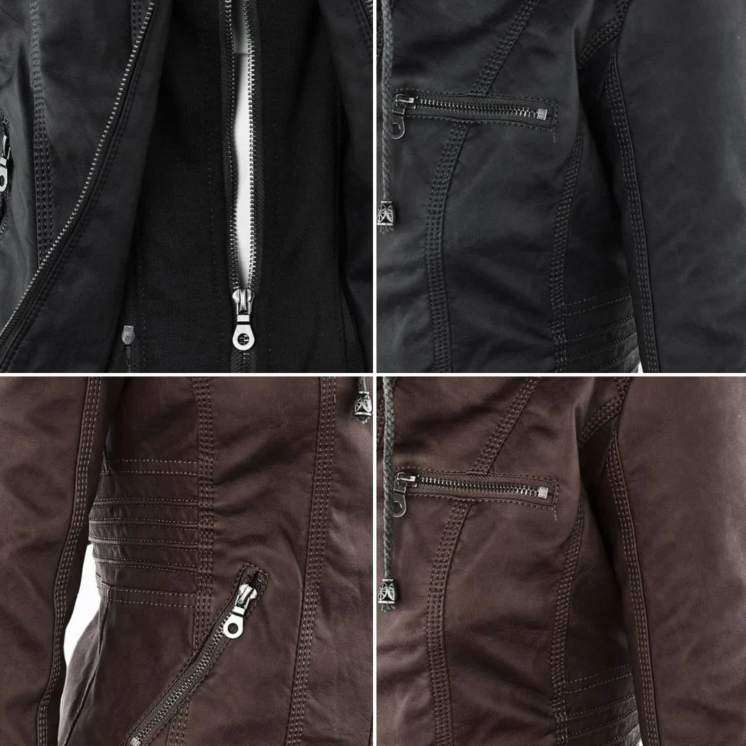 Women's Leather Jacket | Hooded Zip-Front Moto