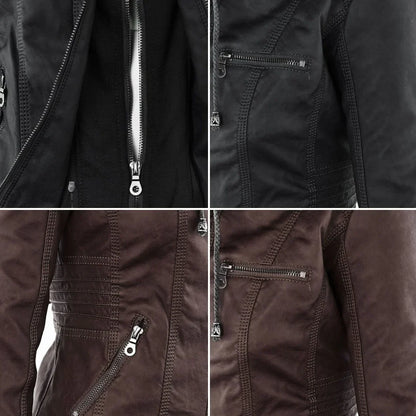 Women's Leather Jacket | Hooded Zip-Front Moto